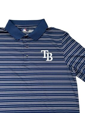 MLB Genuine Merch Tampa Bay Rays Baseball TX3 Cool Striped Polo - Navy & White M